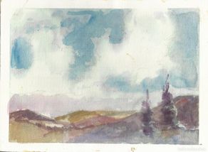 Arte: Carlos Enrique Lencinas Gómez. Acuarela sobre papel. ”Paisaje montañoso”. Sin firmar. 20,5x28 cm.
